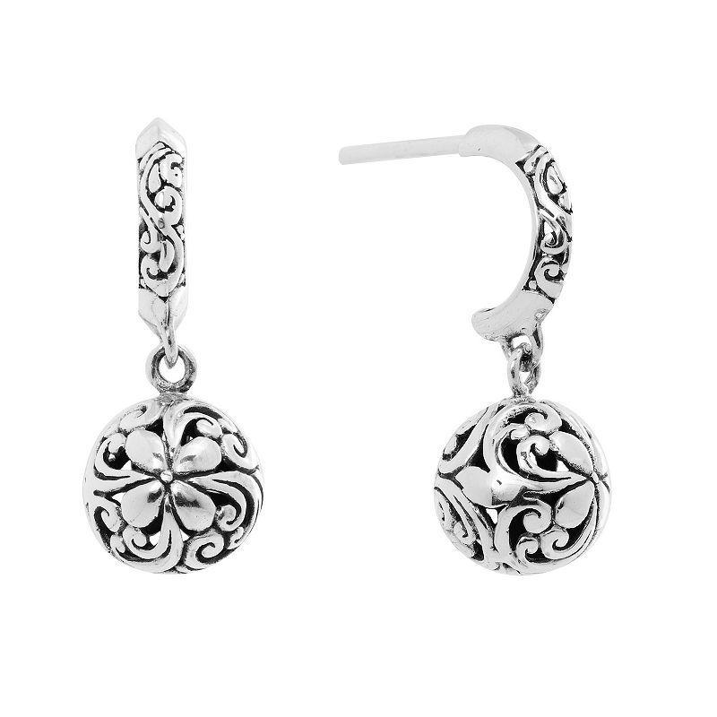 Main and Sterling Oxidized Sterling Silver Filigree Ball Drop Earrings, Womens Product Image