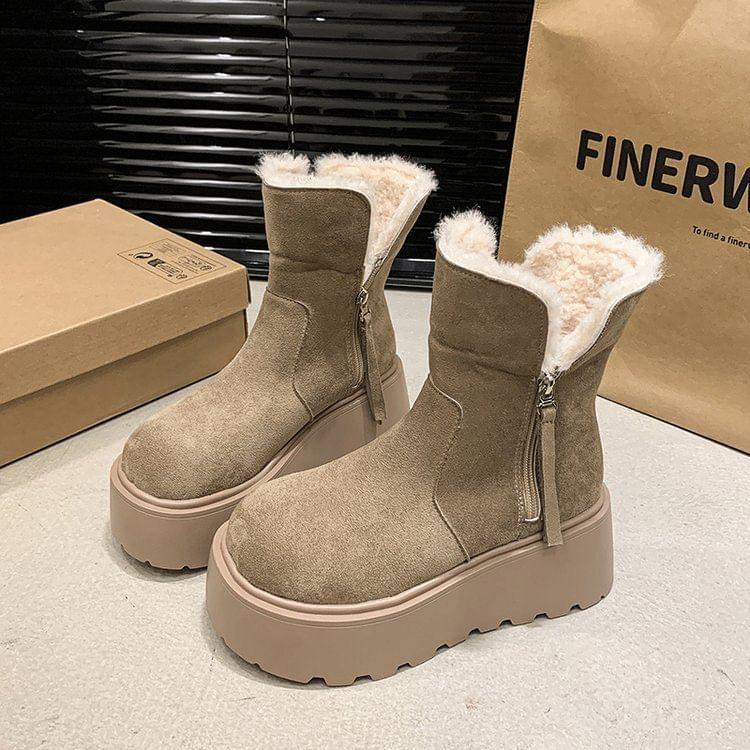 Platform Plain Zip Short Snow Boots Product Image