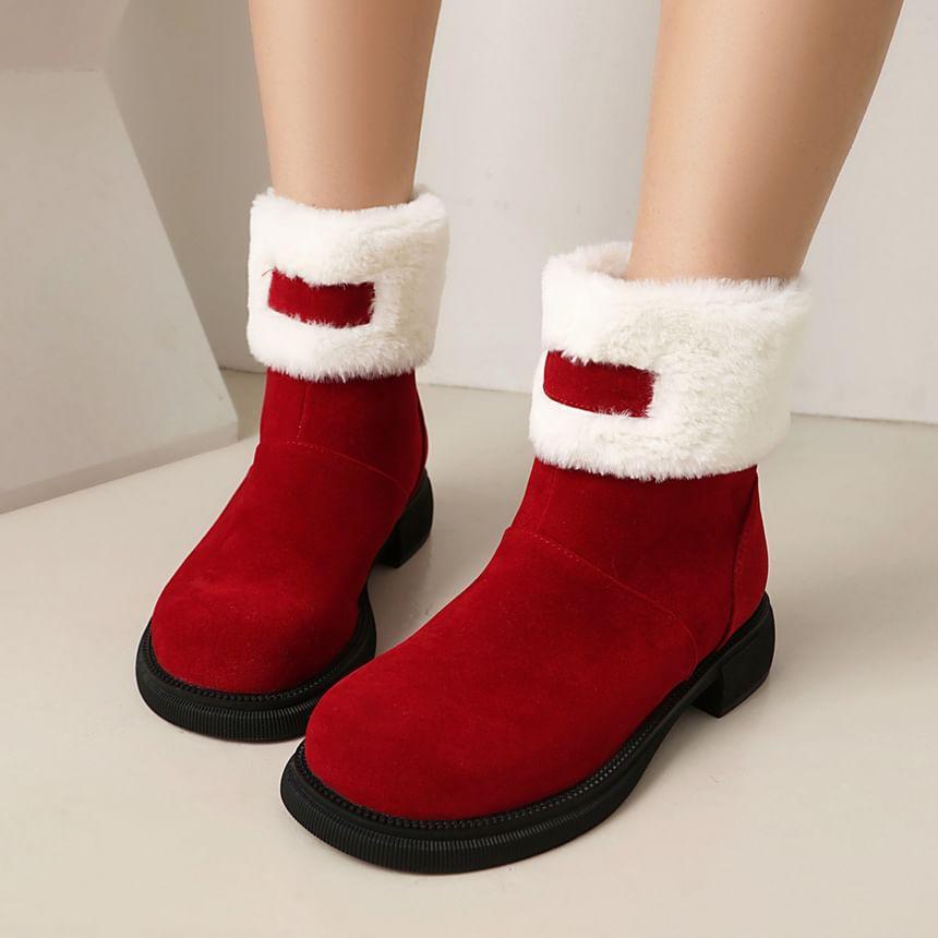 Platform Fluffy Panel Faux Suede Short Boots Product Image