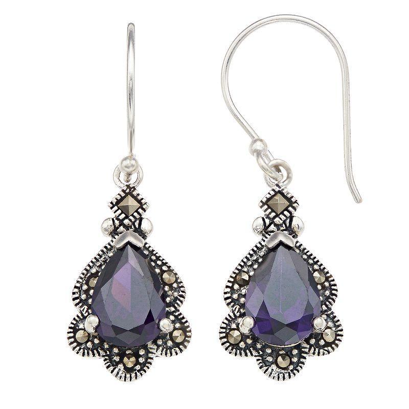 Tori Hill Marcasite & Purple Glass Teardrop Earrings, Womens, Silvertone Product Image