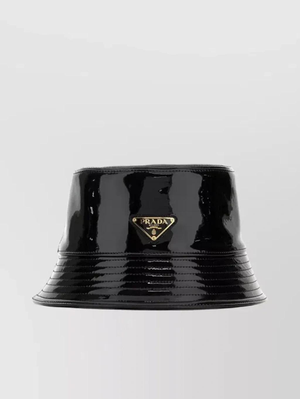 Wide Brim Leather Bucket Hat In Black Product Image