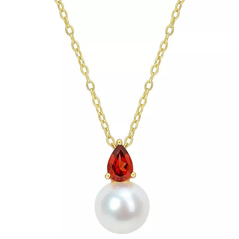 Stella Grace 18k Gold Over Silver Garnet & Freshwater Cultured Pearl Drop Pendant Necklace, Womens Gold Tone Product Image