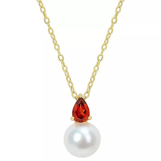 Stella Grace 18k Gold Over Silver Garnet & Freshwater Cultured Pearl Drop Pendant Necklace, Womens Gold Tone Product Image