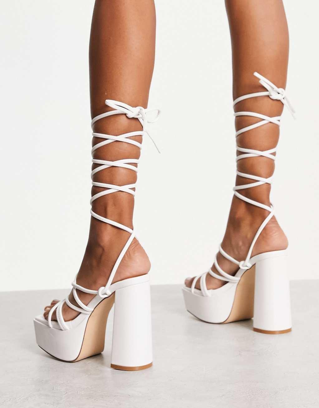 Truffle Collection mega platform strappy sandals in white Product Image