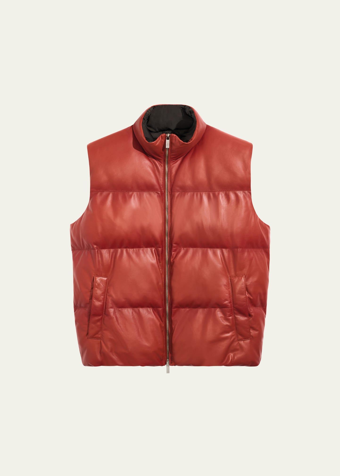 Mens Down Quilted Leather Full-Zip Vest Product Image