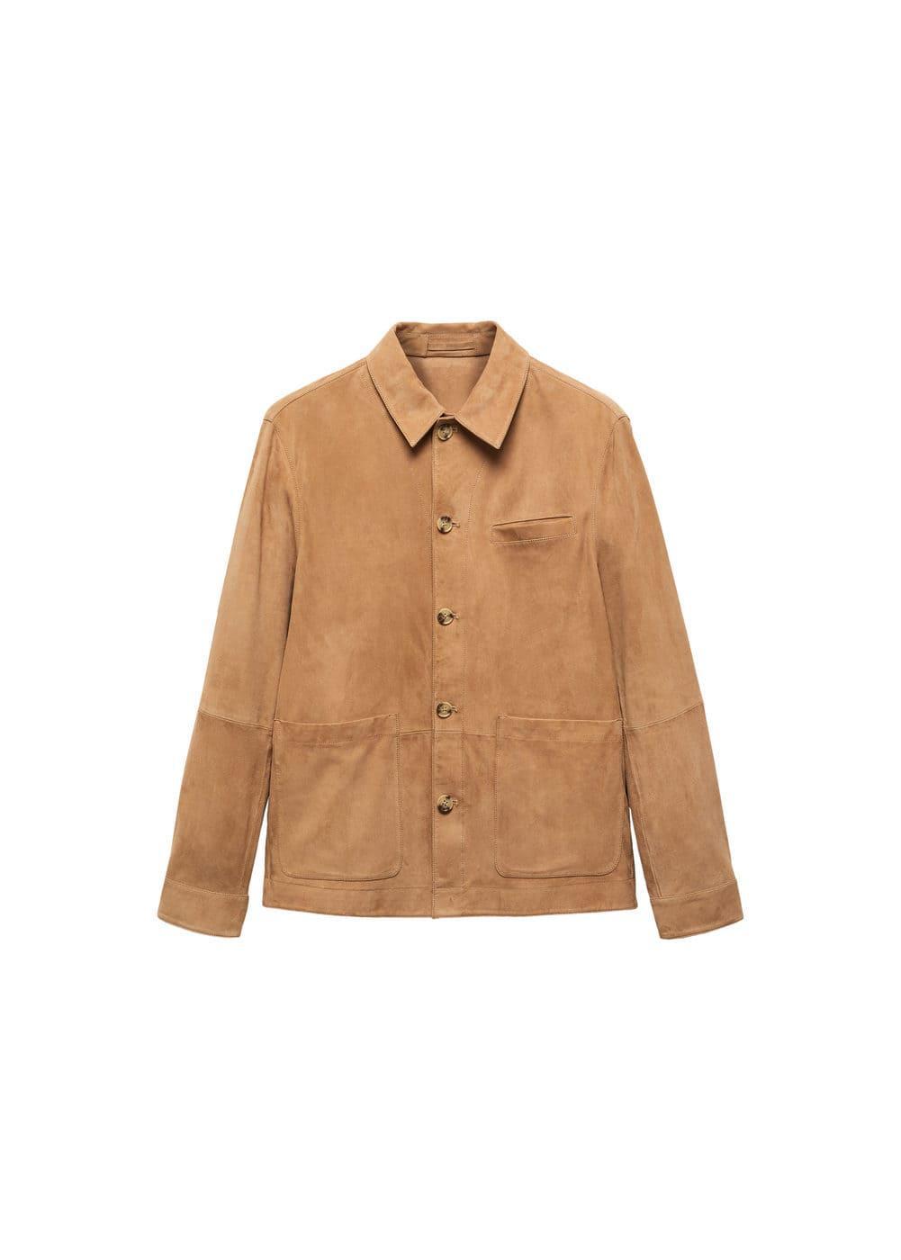 MANGO MAN - Suede leather overshirt with pocket medium brownMen Product Image