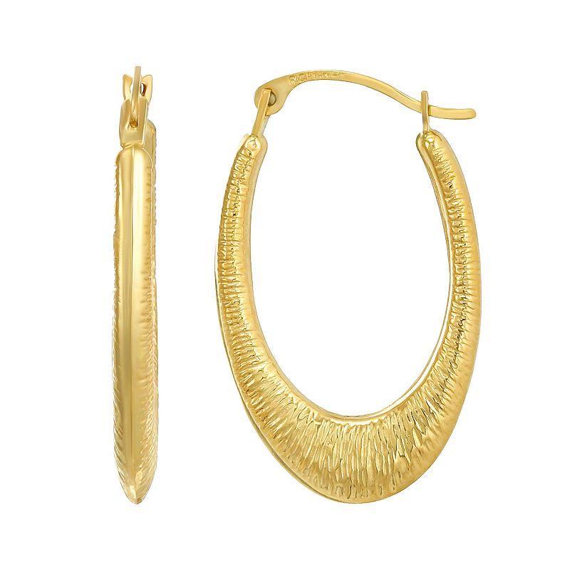 Forever 14K 14k Gold Textured Oval Hoop Earrings, Womens, Yellow Product Image