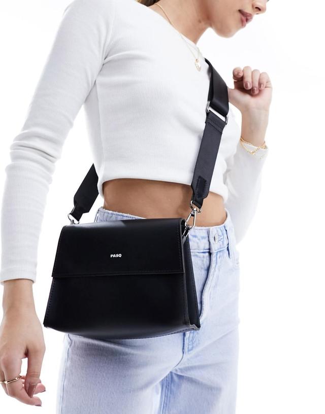 PASQ flapover classic crossbody bag in black Product Image