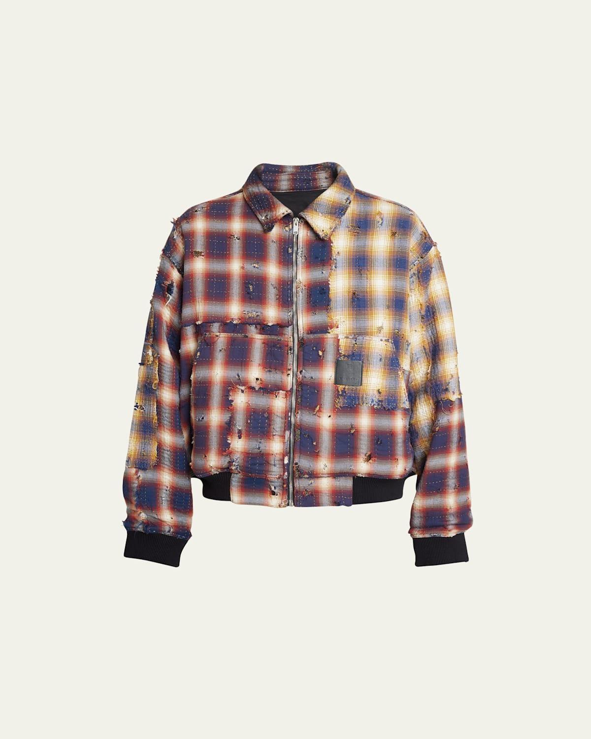 Mens Patchwork Plaid Workwear Jacket Product Image