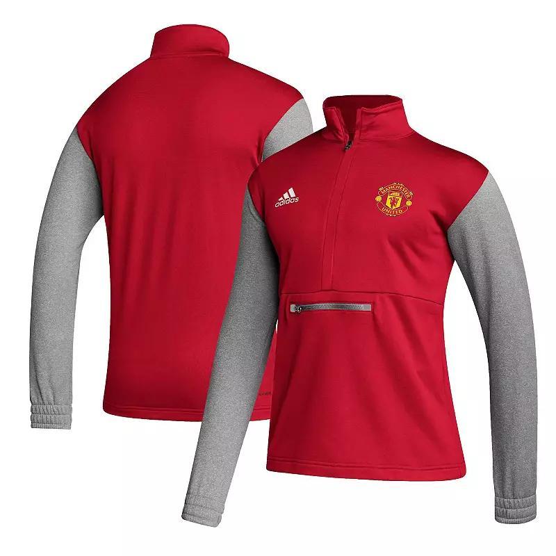 Mens adidas Red Manchester United Crest Long Sleeve Half-Zip Top Product Image