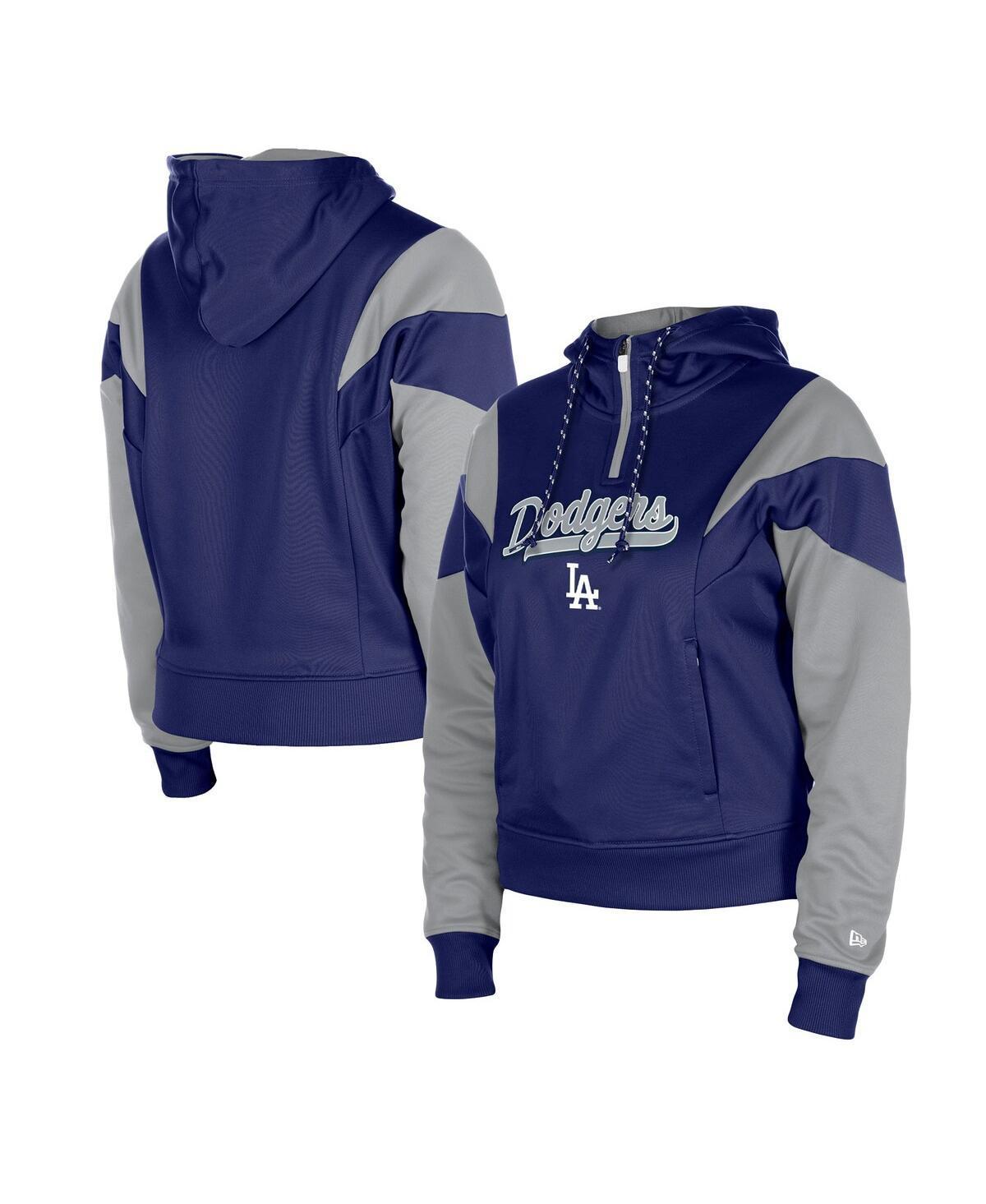 Womens New Era Royal Los Angeles Dodgers Color Block Fleece Quarter-Zip Hoodie Product Image