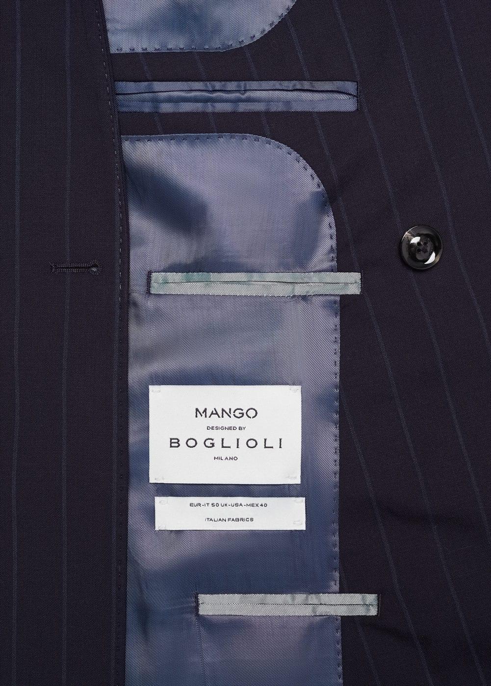 MANGO MAN - Wool pinstripe double-breasted suit blazer dark navyMen Product Image