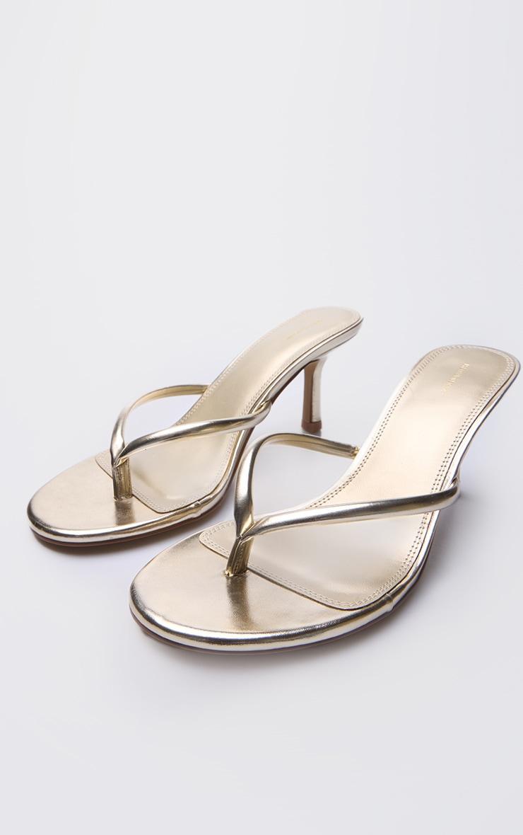 Gold PU Toe Thong Round Toe Mid Heeled Mules Product Image