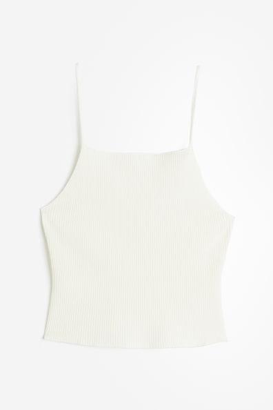 H & M - Rib-knit Camisole Top - White Product Image