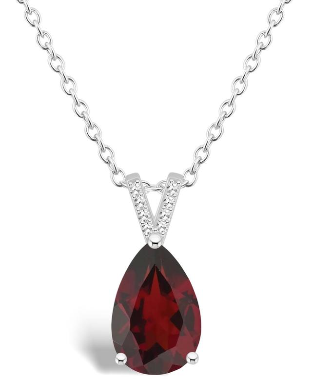 Alyson Layne Sterling Silver 12 mm x 8 mm Pear Shape Gemstone & Diamond Accent Pendant Necklace, Womens Red Product Image