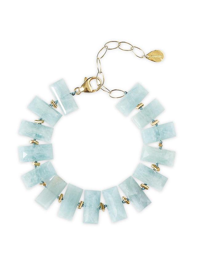 Womens 18K-Gold-Plated & Aquamarine Beaded Bracelet Product Image