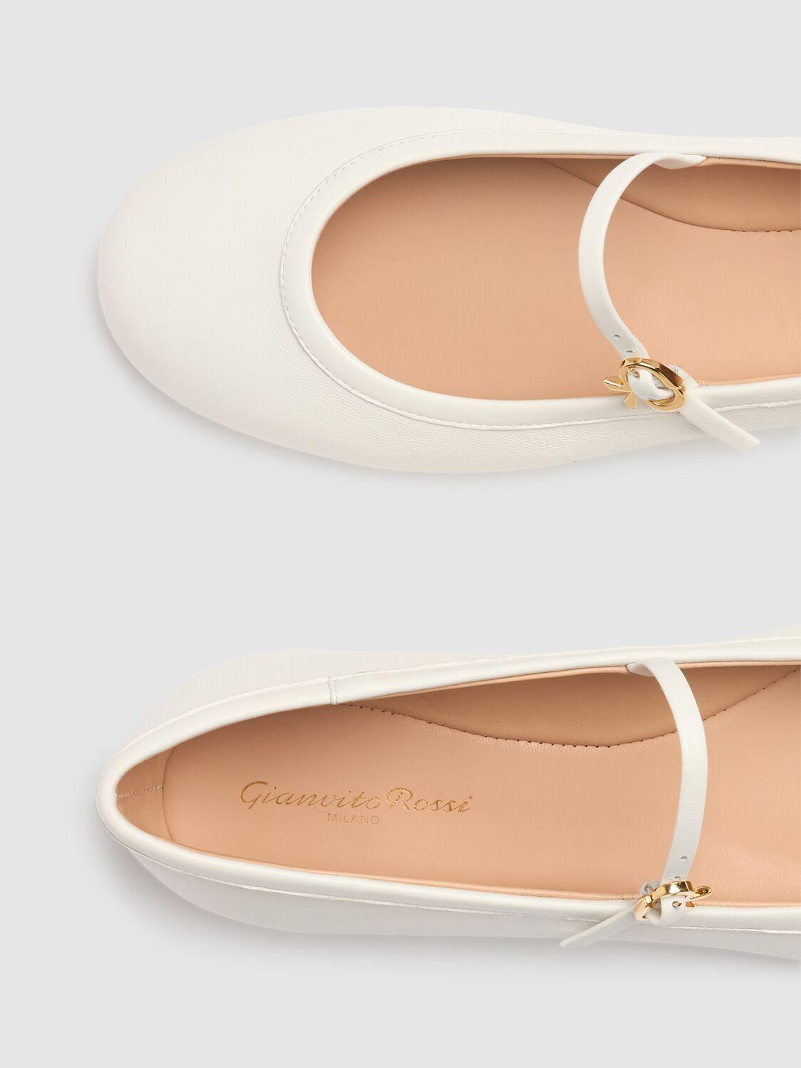 GIANVITO ROSSI Womens White Carla Ribbon-buckle Leather Flats Product Image