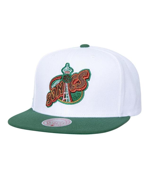 Mitchell & Ness Mens White Seattle Supersonics Hardwood Classics Soul Logo Shine 2-Tone Snapback Hat Product Image