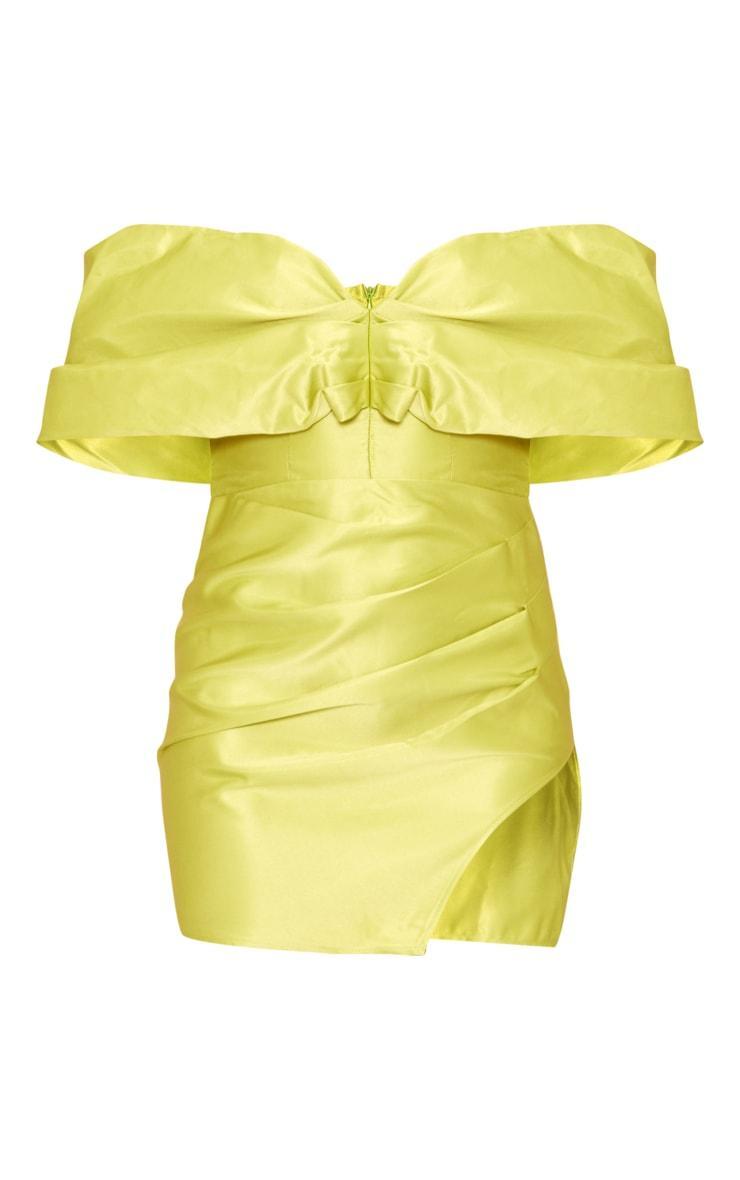 Lime Satin Oversized Bardot Wrap Shift Dress Product Image