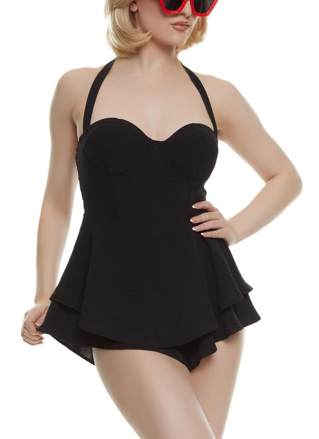 Womens Padded Halter Neck Ruffle Romper Product Image