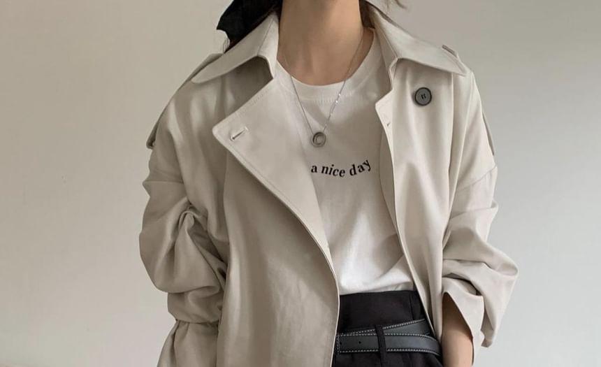 Collared Button-Up Plain Trench Coat Product Image