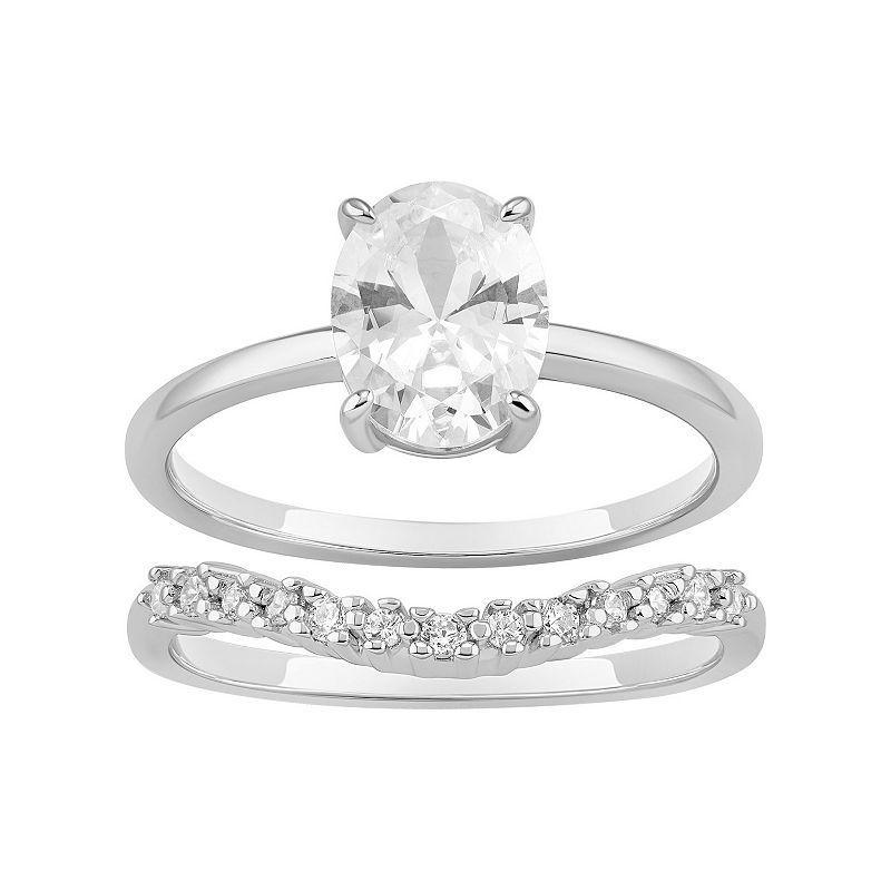 PRIMROSE Sterling Silver Cubic Zirconia Band Ring Duo Set, Womens Sterling Clear Product Image