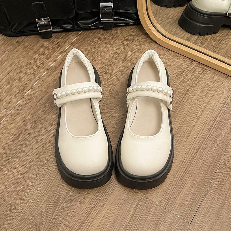 Platform Faux Pearl Mary Jane Shoes Product Image