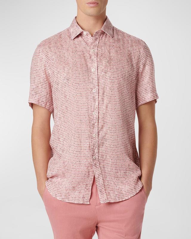 Bugatchi Orson Houndstooth Short Sleeve Linen Button-Up Shirt Product Image