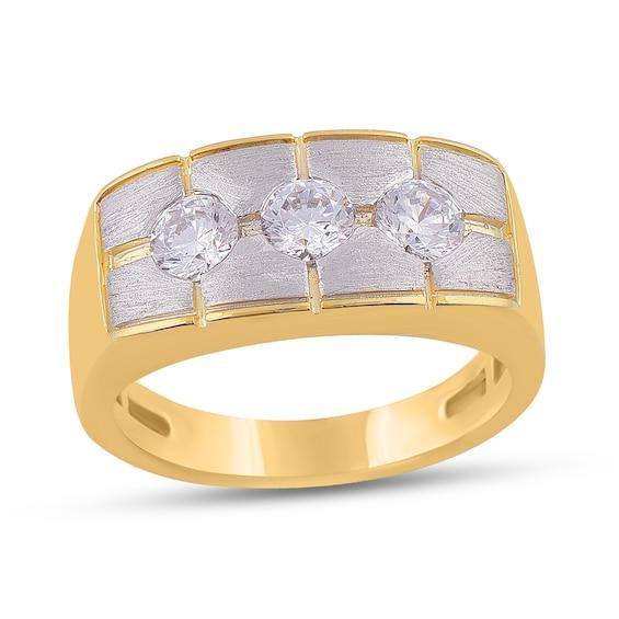 Men's 1 CT. T.w. Diamond Three Stone Satin Grid Ring in 10K Two-Tone Gold Product Image