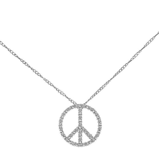 Sterling Silver 1/10 Carat T.W. Diamond Peace Sign Pendant Necklace, Womens Product Image