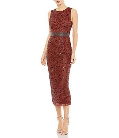 Mac Duggal Beaded Sleeveless Crew Neck Sheath Dress Product Image