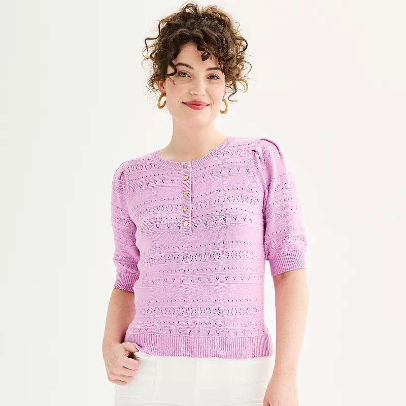 Womens Draper James Puff Sleeve Henley Sweater Product Image