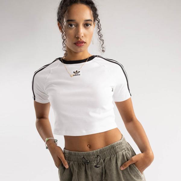 adidas Originals Womens 3 Stripe Baby T-Shirt - White/Black Product Image