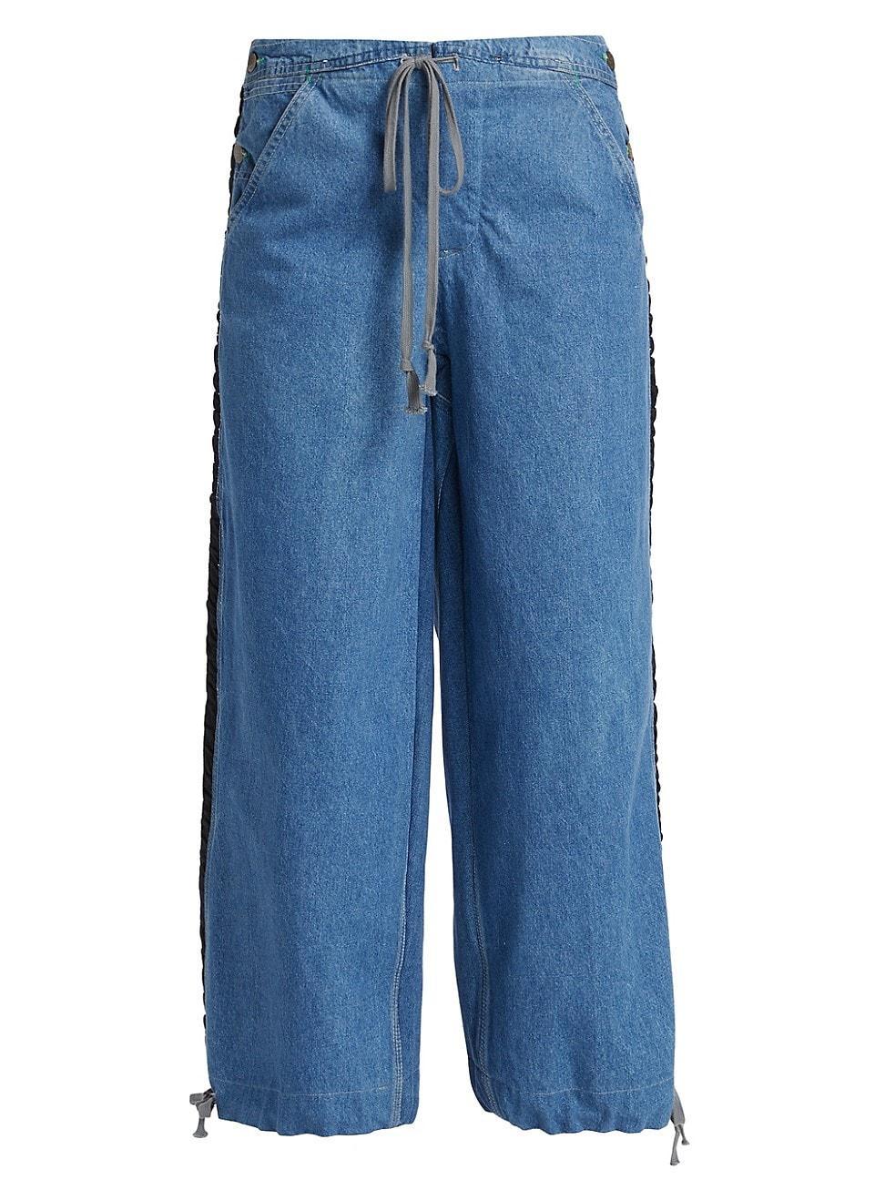 Womens Denim Wide-Leg Tux Pants Product Image