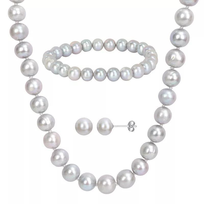 Stella Grace Grey Freshwater Cultured Pearl Necklace, Stretch Bracelet & Stud Earrings 3-piece Set, Womens Sterling Product Image