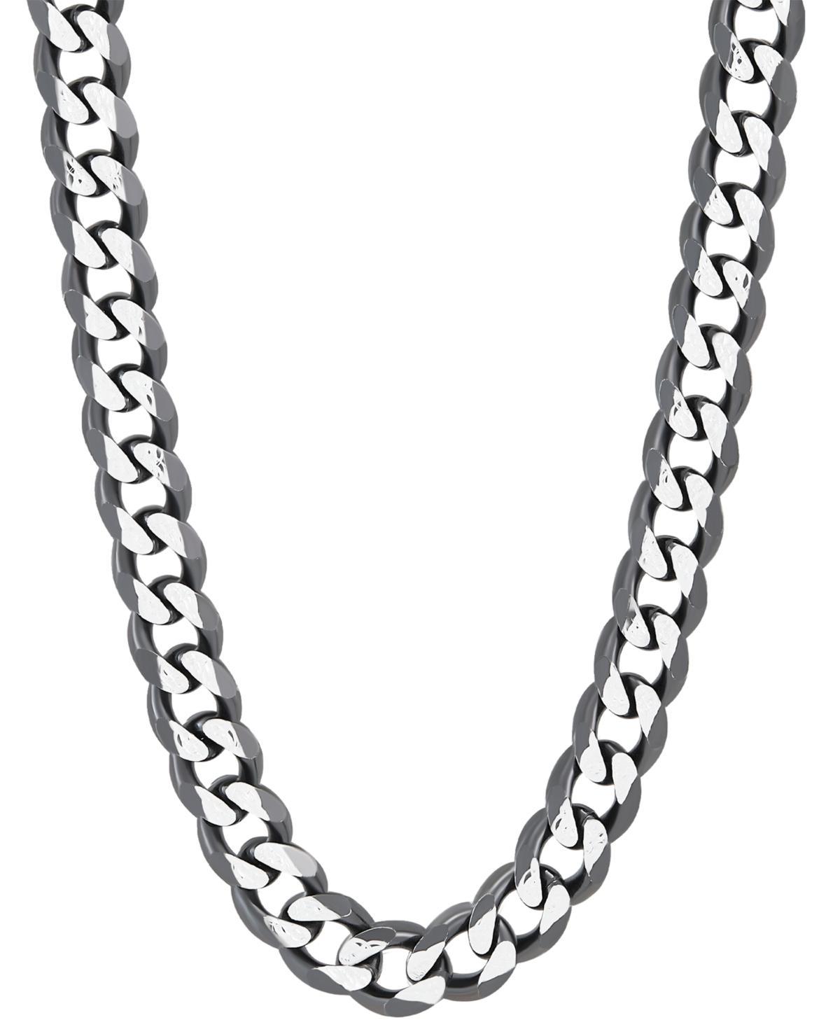 Italian Silver Mens Curb Link 22 Chain Necklace (8mm) in Sterling Silver & Black Ruthenium-Plate Product Image