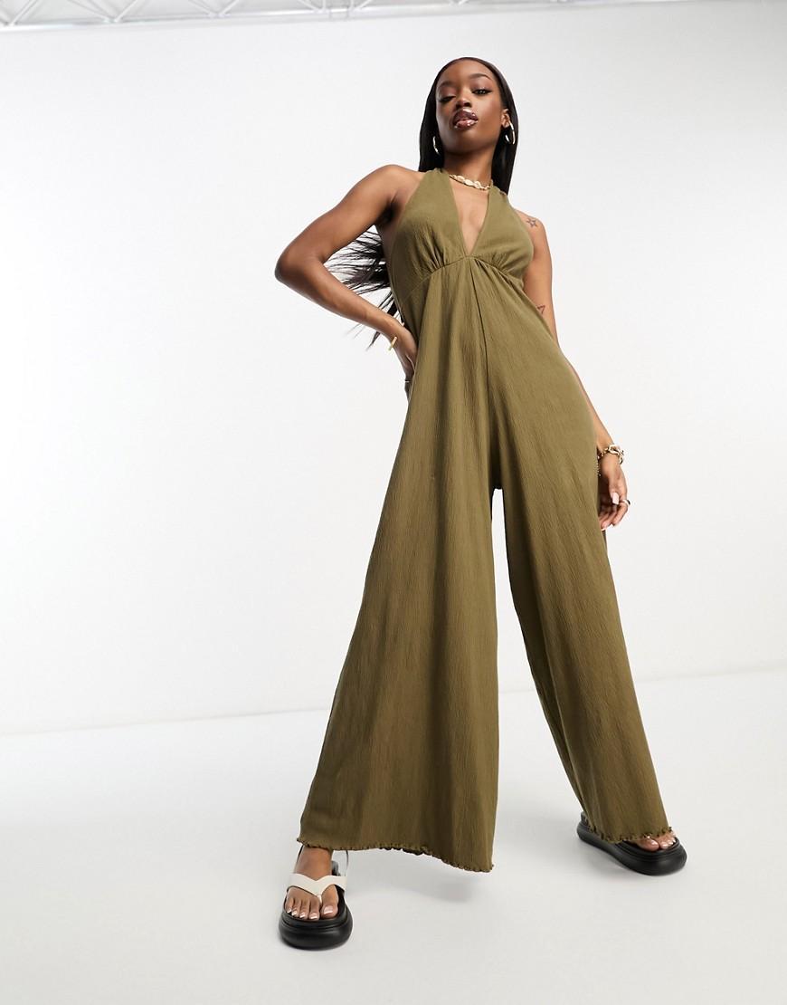 ASOS DESIGN crinkle jersey halter jumpsuit Product Image