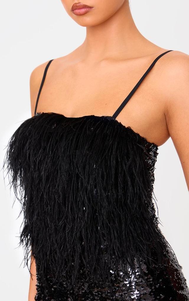 Black Feather Detail Strappy Sequin Romper Product Image