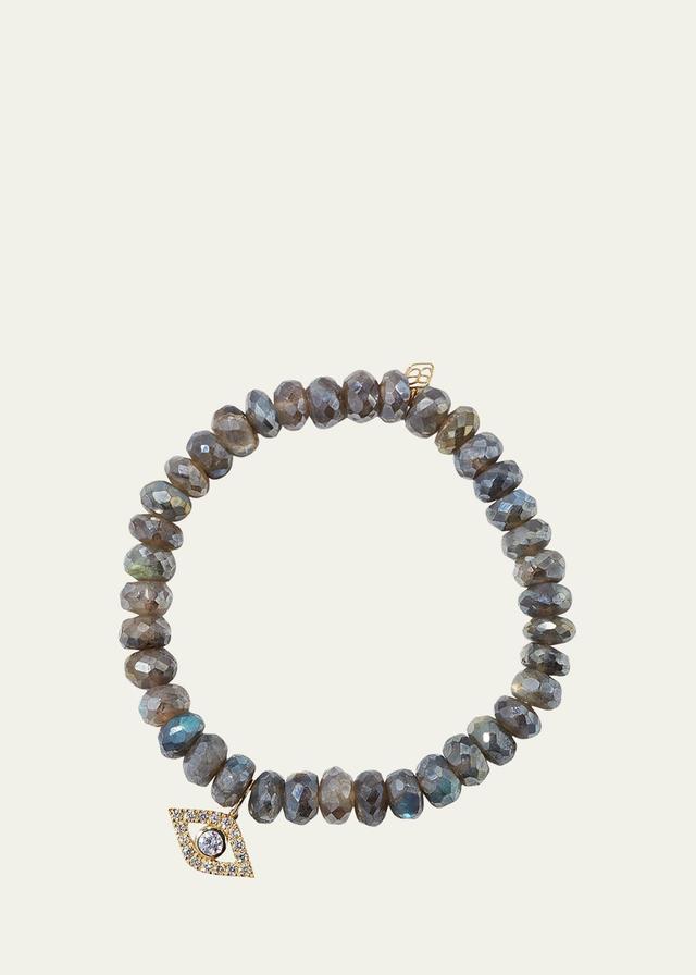 Womens 14K Yellow Gold, Mystic Labradorite & Diamond Evil Eye Charm Bracelet Product Image