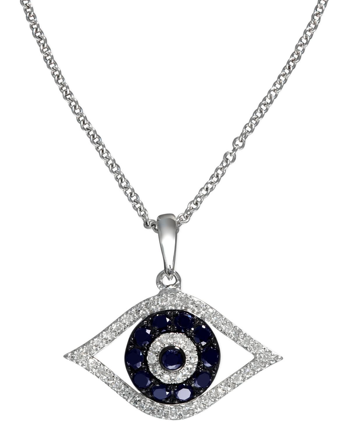 Effy Sapphire (1/4 ct. t.w.) and Black and White Diamond (1/8 ct. t.w.) Evil Eye Pendant in 14k Gold Product Image