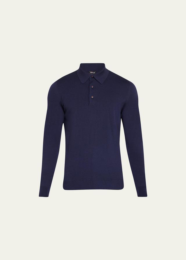 Kiton Men's Wool Polo Sweater  - NAVY - Size: Medium Product Image