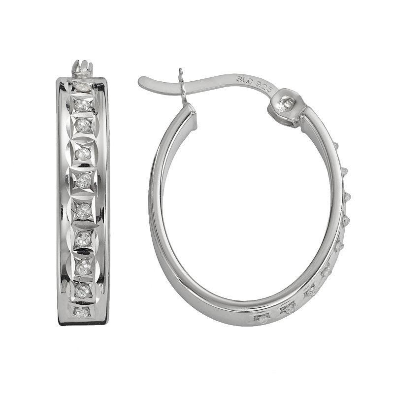 Diamond Mystique Platinum Over Silver Diamond Accent Oval Hoop Earrings, Womens, White Product Image