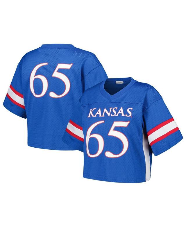 Womens Established & Co. #65 Royal Kansas Jayhawks Fashion Boxy Cropped Football Jersey - Royal Product Image