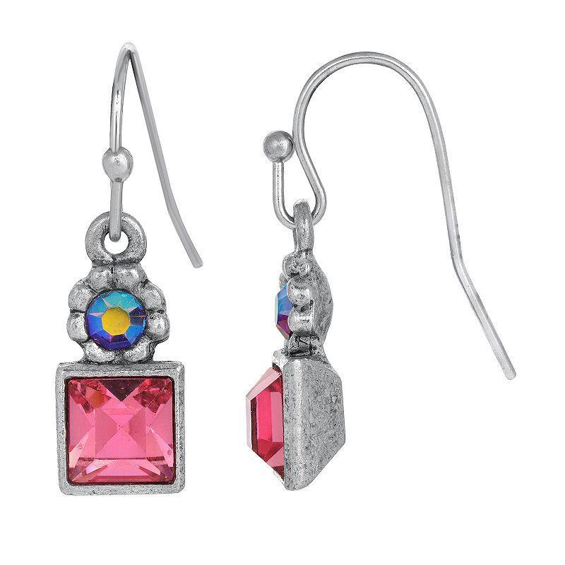 1929 Silver Tone Aurora Borealis Flower & Rose Pink Crystal Earrings, Womens Product Image