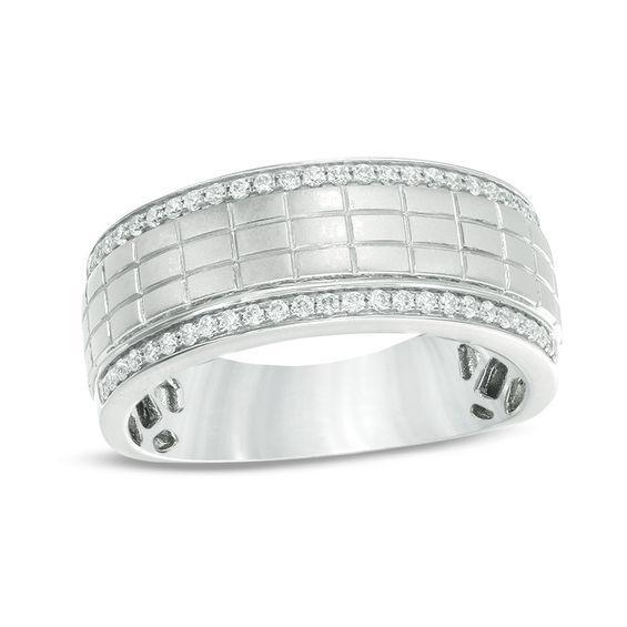 Men's 1/4 CT. T.w. Diamond Grid Pattern Wedding Band in 10K White Gold Product Image