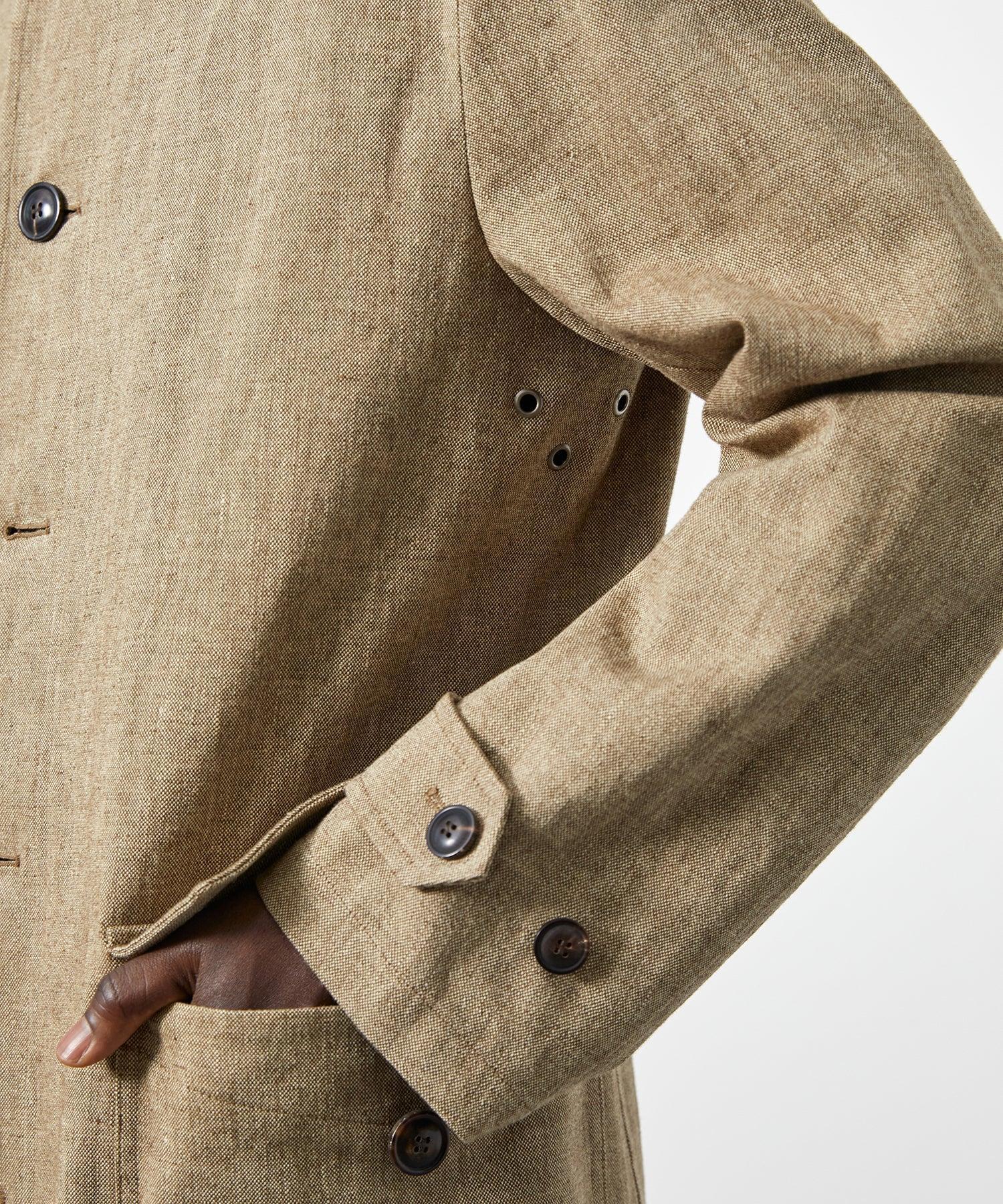 Italian Bonded Linen Military Trench in Brown Product Image