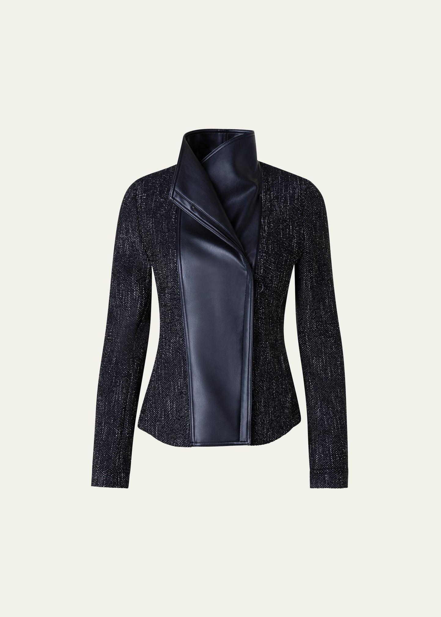 Womens Boucle Funnel-Neck Moto Jacket Product Image