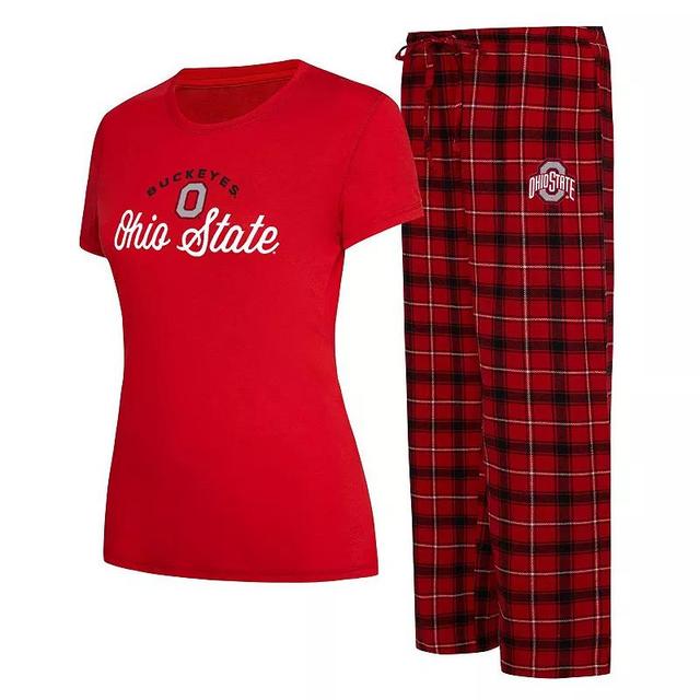 Womens Concepts Sport Scarlet/Black Ohio State Buckeyes Arctic T-Shirt & Flannel Pants Sleep Set Product Image