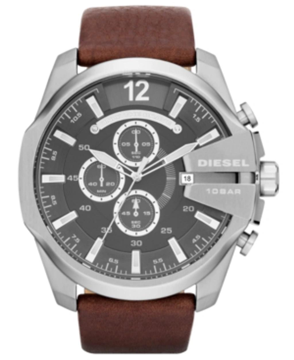 Men's Chronograph Mega Chief Brown Leather Strap Watch 51mm Dz4290 In Marrone Product Image