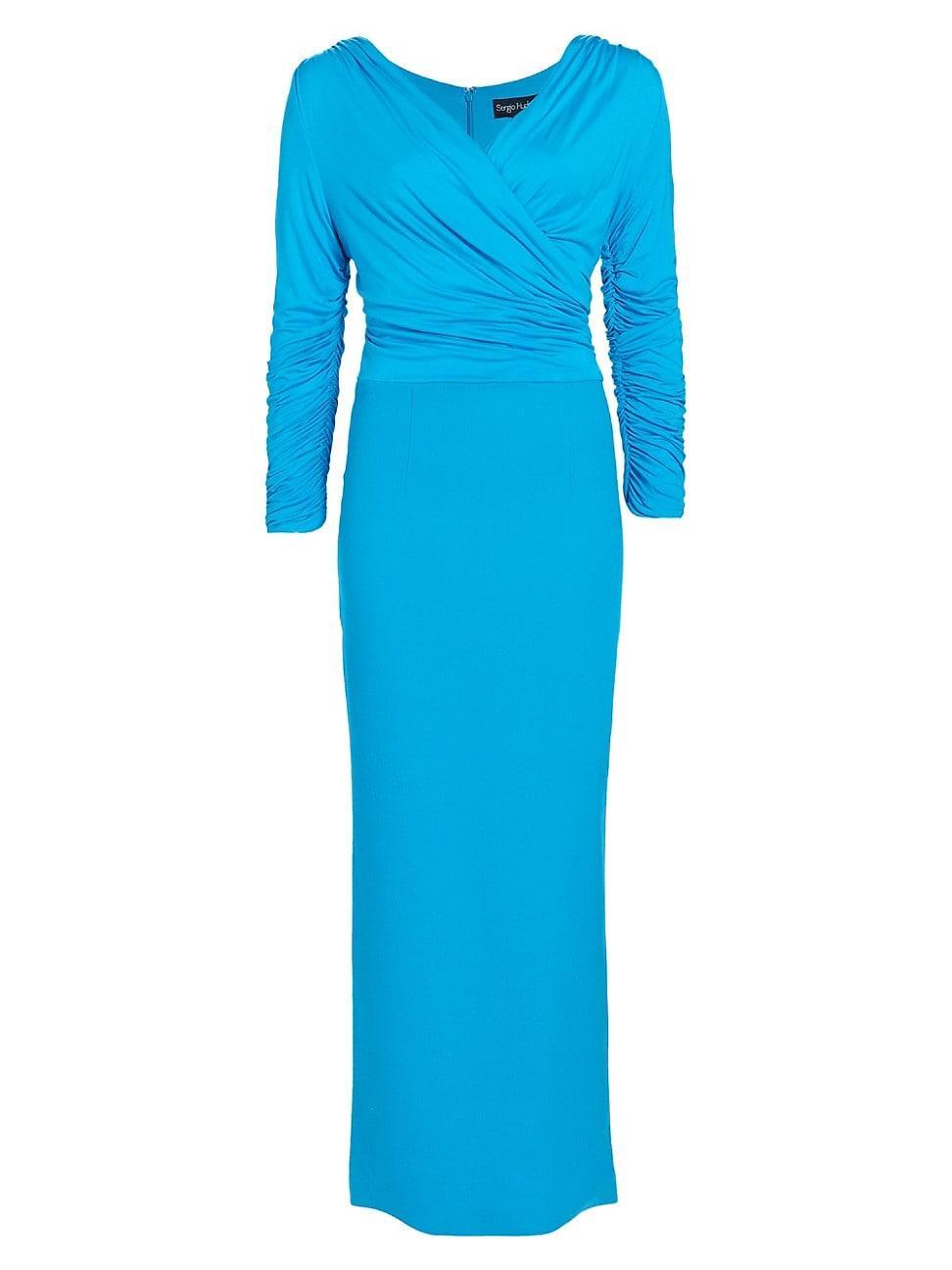 Womens Gathered Jersey & Crepe Maxi-Dress Product Image